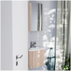 Ensemble meuble lave-mains d'angle décor chêne KODA + armoire miroir