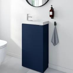 Ensemble meuble lave-mains Imandra bleu nuit mat l.44 cm + plan vasque lave-mains blanc en céramique Nira