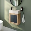 Ensemble meuble lave-mains à suspendre Indus chêne massif l.44 cm + plan vasque lave-mains béton beige