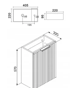Ensemble meuble lave-mains suspendu ADEL blanc avec le lavabo FIKA 40 cm
