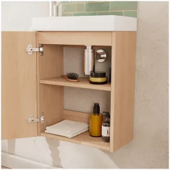 Ensemble meuble lave-mains décor chêne FRAME + robinet