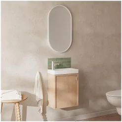 Ensemble meuble lave-mains décor chêne FRAME + robinet