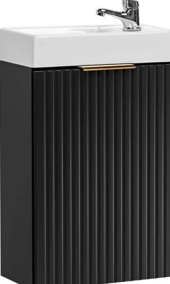 Ensemble meuble lave-mains suspendu ADEL noir avec le lavabo FIKA 40 cm