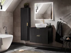 Ensemble meuble lave-mains suspendu ADEL noir avec le lavabo FIKA 40 cm
