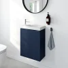 Ensemble meuble lave-mains à poser Imandra bleu nuit mat l.44 cm + plan vasque lave-mains blanc en céramique Nira
