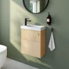 Ensemble meuble lave-mains Java effet chêne clair et jute l.44 cm + plan vasque lave-mains blanc en céramique Nira
