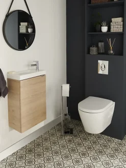 Ensemble meuble lave-mains Imandra effet chêne l.44 cm + plan vasque lave-mains blanc en céramique Nira