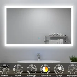 Ensemble meuble Salle de Bain 80cm avec vasque et colonne et miroir lumineux 3 couleurs chêne wotan