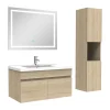 Ensemble meuble salle de bain + vasque + miroir lumineux + colonne 80cm Chêne Wotan