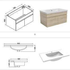 Ensemble meuble salle de bain + vasque + miroir lumineux + colonne 80cm Chêne Wotan