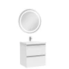 Ensemble meuble Salle de Bain 50cm Blanc simple vasque + miroir lumineux rond