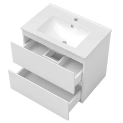 Ensemble meuble Salle de Bain 50cm Blanc simple vasque + miroir lumineux rond