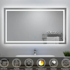 Ensemble meuble Salle de Bain 80cm Chêne Wotan simple vasque et miroir lumineux 3 couleurs et dimmable
