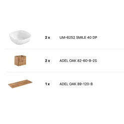 ENSEMBLE MEUBLE SALLE DE BAIN 120 CM AVEC PLAN - 2 VASQUES SMILE ET 2 MEUBLES ADEL OAK