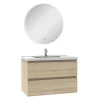 Ensemble meuble Salle de Bain Chêne Wotan 80cm simple vasque + miroir lumineux rond