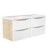 Ensemble Meuble Salle de Bain Suspendu 120cm, Blanc + Chêne, Moderne, Grand Tiroir, AICA Sanitaire