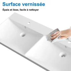 Ensemble Meuble Salle de Bain Suspendu 120cm, Blanc + Chêne, Moderne, Grand Tiroir, AICA Sanitaire