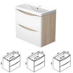 Ensemble Meuble Salle de Bain Suspendu 120cm, Blanc + Chêne, Moderne, Grand Tiroir, AICA Sanitaire