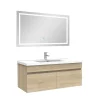 Ensemble meuble Salle de Bain 100cm Chêne Wotan simple vasque + miroir lumineux 3 couleurs + dimmable