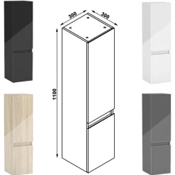 Ensemble meuble salle de bain 120 cm anthracite brillant avec 4 tiroirs, double lavabo céramique + colonne, suspendu