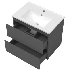 Ensemble meuble Salle de Bain Anthracite 80cm simple vasque + miroir lumineux rond