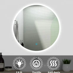 Ensemble meuble Salle de Bain Anthracite 80cm simple vasque + miroir lumineux rond