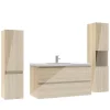 Ensemble meuble salle de bain 100 cm Chêne Wotan brillant avec 2 tiroirs, lavabo céramique simple + deux colonnes, suspendu
