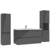 Ensemble meuble salle de bain 100 cm anthracite brillant avec 2 tiroirs, lavabo céramique simple + deux colonnes, suspendu