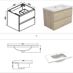 Ensemble meuble Salle de Bain 80cm Chêne Wotan simple vasque + miroir lumineux rond