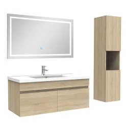Ensemble meuble salle de bain + vasque + miroir lumineux + colonne 100cm Chêne Wotan