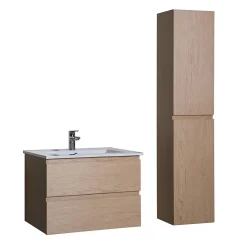 Ensemble meuble simple vasque 60cm avec vasque et colonne SORRENTO Décor chêne