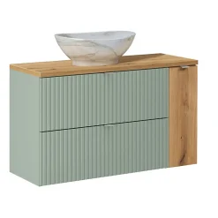 Ensemble meuble simple vasque 100cm et colonne Jade Vert et Bois