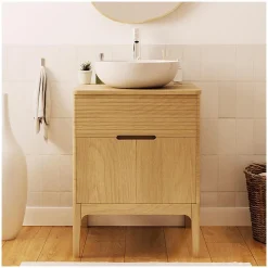 Ensemble meuble simple vasque 60 cm chêne + vasque ALASKA