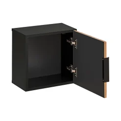 Ensemble meuble simple vasque 80cm 2 niches miroir LED colonne et 3 armoires murales Gaia Bois et Noir - Vasque Noir