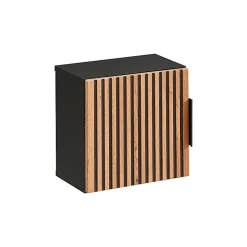 Ensemble meuble simple vasque 80cm 2 niches miroir LED colonne et 3 armoires murales Gaia Bois et Noir - Vasque Noir