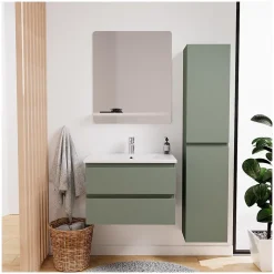 Ensemble meuble simple vasque SORRENTO 60 cm + robinet + miroir + Colonne