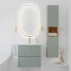 Ensemble meuble simple vasque encastree 60cm 2 tiroirs et colonne Jade Vert et Bois