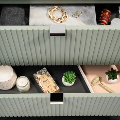 Ensemble meuble simple vasque encastree 60cm 2 tiroirs et colonne Jade Vert et Bois