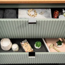 Ensemble meuble simple vasque 80cm 2 tiroirs et colonne Jade Vert et Bois
