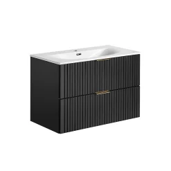 Ensemble meuble simple vasque encastree 80cm miroir LED et colonne Adriel Noir