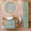 Ensemble meuble simple vasque 100cm niches arrondies et colonne Oria Vert mat