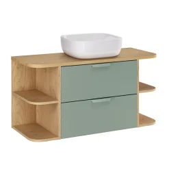 Ensemble meuble simple vasque 100cm niches arrondies et colonne Oria Vert mat