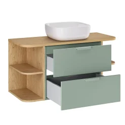 Ensemble meuble simple vasque 100cm niches arrondies et colonne Oria Vert mat