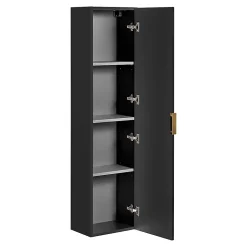Ensemble meuble simple vasque 120cm panier à linge et colonne Adriel Noir et Bois