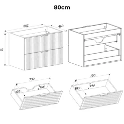 Ensemble meuble simple vasque 120cm panier à linge et colonne Adriel Noir et Bois