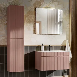 Ensemble meuble simple vasque encastree 80cm et colonne Zelie Rose