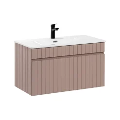 Ensemble meuble simple vasque encastree 80cm et colonne Zelie Rose