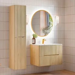 Ensemble meuble simple vasque encastree 80cm et colonne Isaline Bois