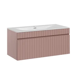 Ensemble meuble simple vasque encastree 100cm et colonne Zelie Rose