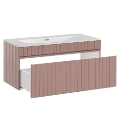 Ensemble meuble simple vasque encastree 100cm et colonne Zelie Rose